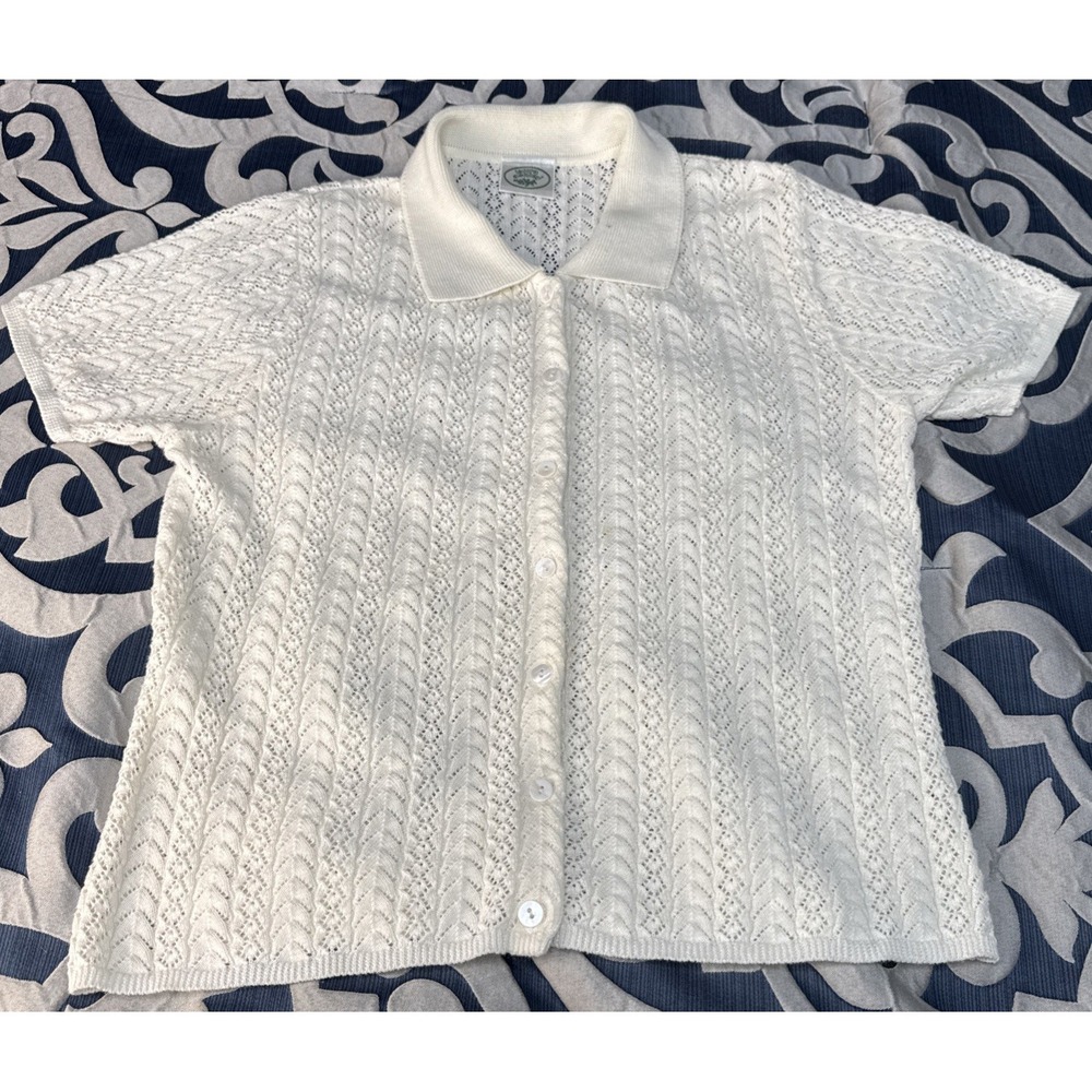 Vintage Laura Ashley Cardigan Size Small Cream  Button Crochet Cottagecore